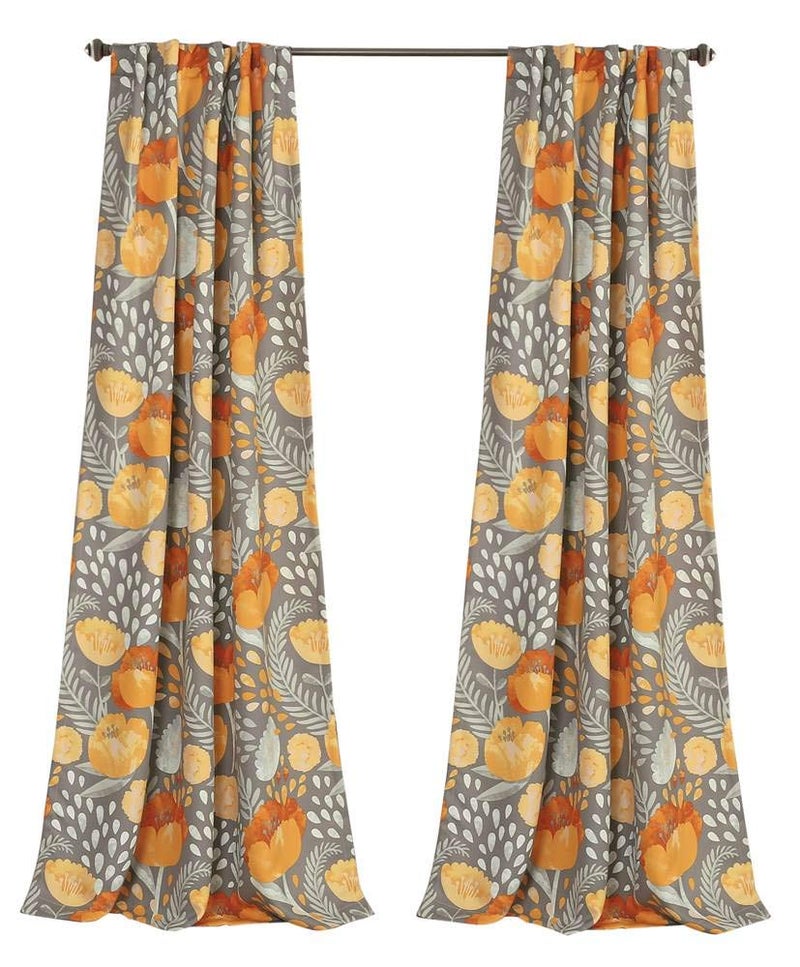 Lush Decor x 52â€ Yellow and Gray Poppy Garden Curtains Light Filtering Window Set for Living, Dining, Bedroom, 95 in L Panel Pair, Yellow & Gray - Image 1